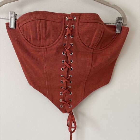 Lioness East Gate Corset Rust Denim Jean Small Y2K Coquet Bustier - Picture 1 of 7